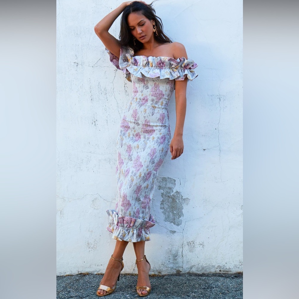 V. Chapman Floral Off-Shoulder Midi Dress